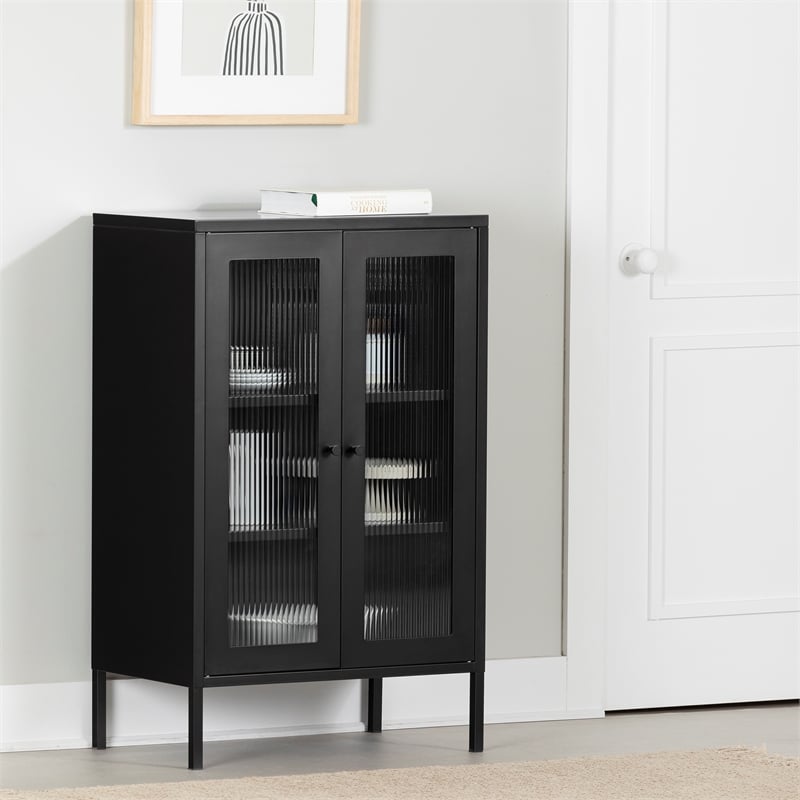 South Shore Eddison Storage Cabinet with Glass Doors  Black
