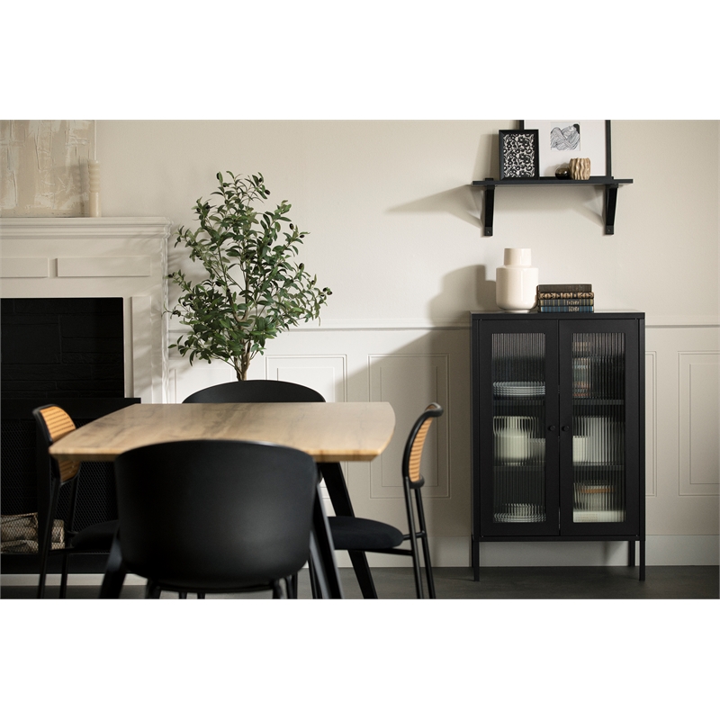 South Shore Eddison Storage Cabinet with Glass Doors  Black