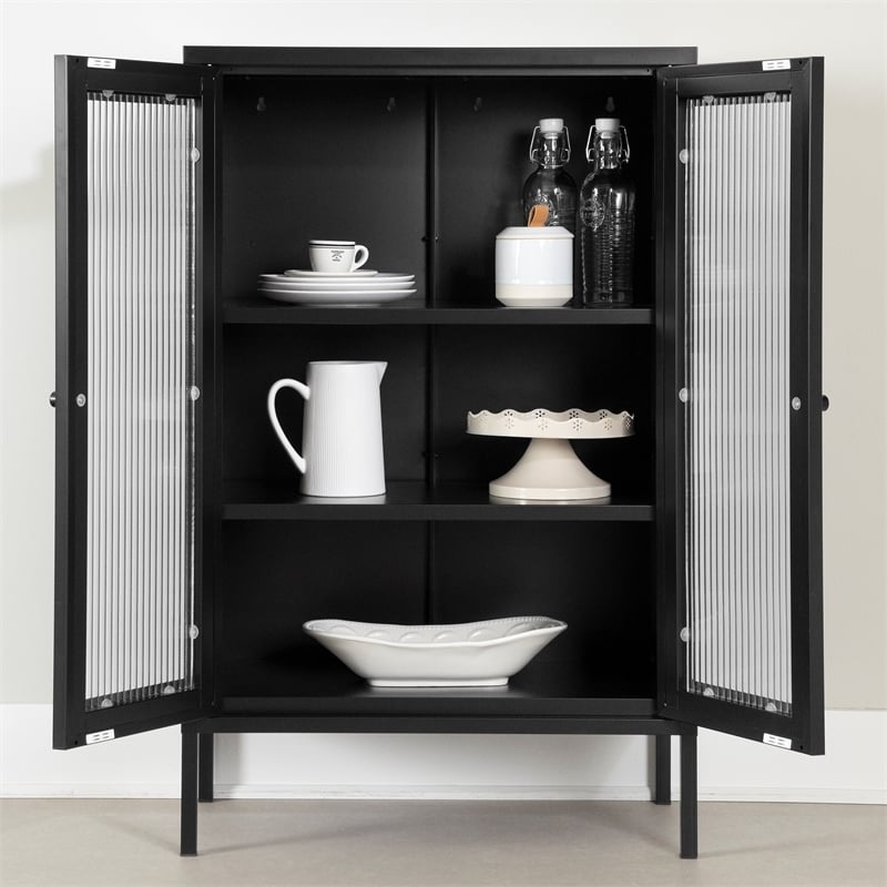 South Shore Eddison Storage Cabinet with Glass Doors  Black