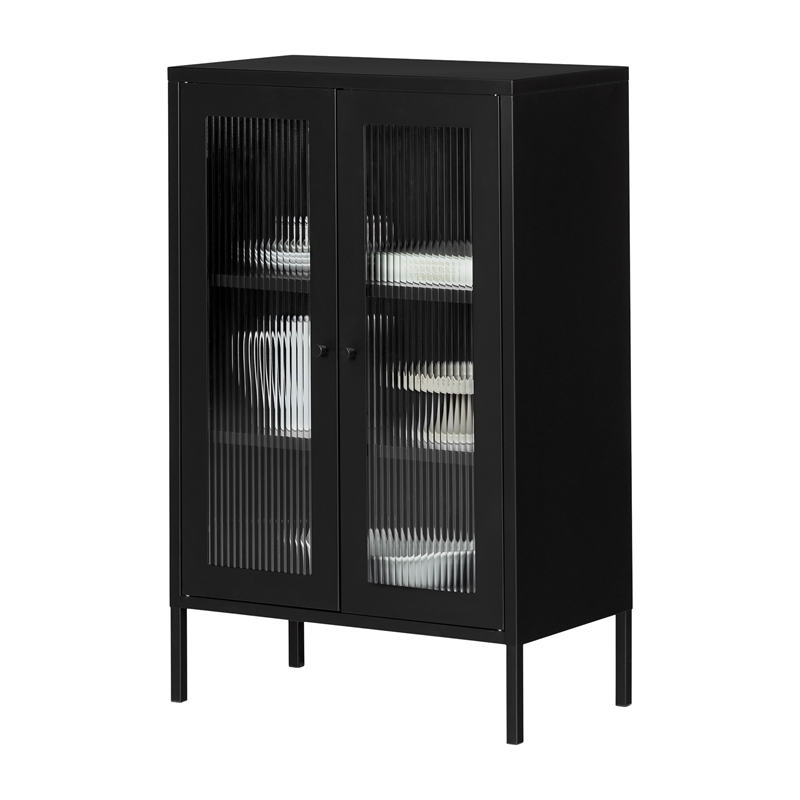 South Shore Eddison Storage Cabinet with Glass Doors  Black