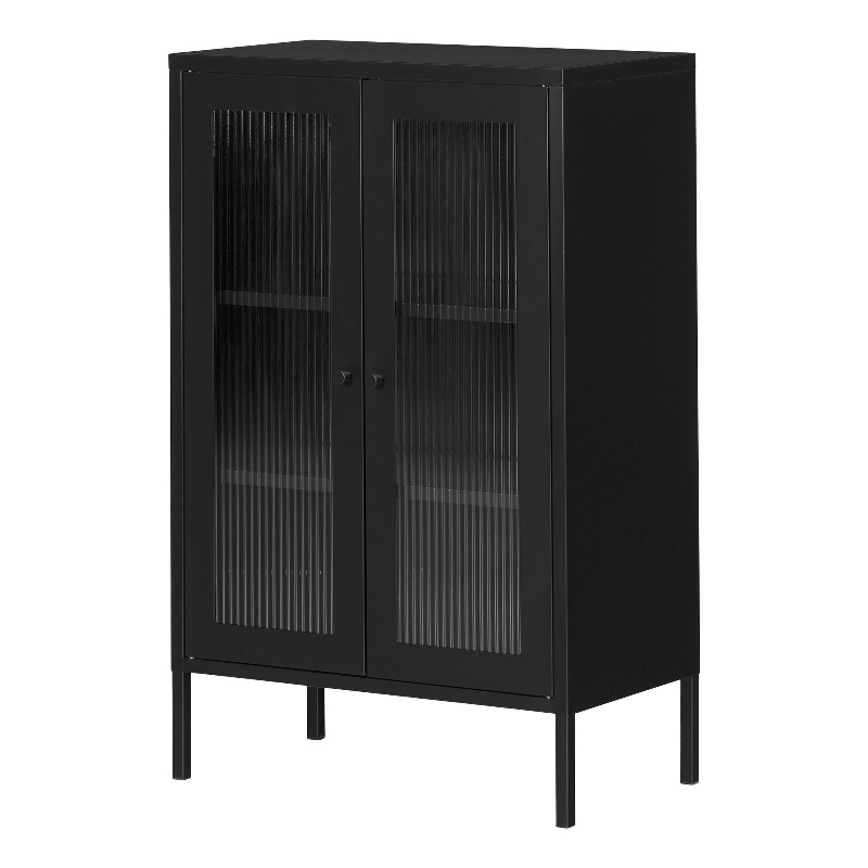 South Shore Eddison Storage Cabinet with Glass Doors  Black