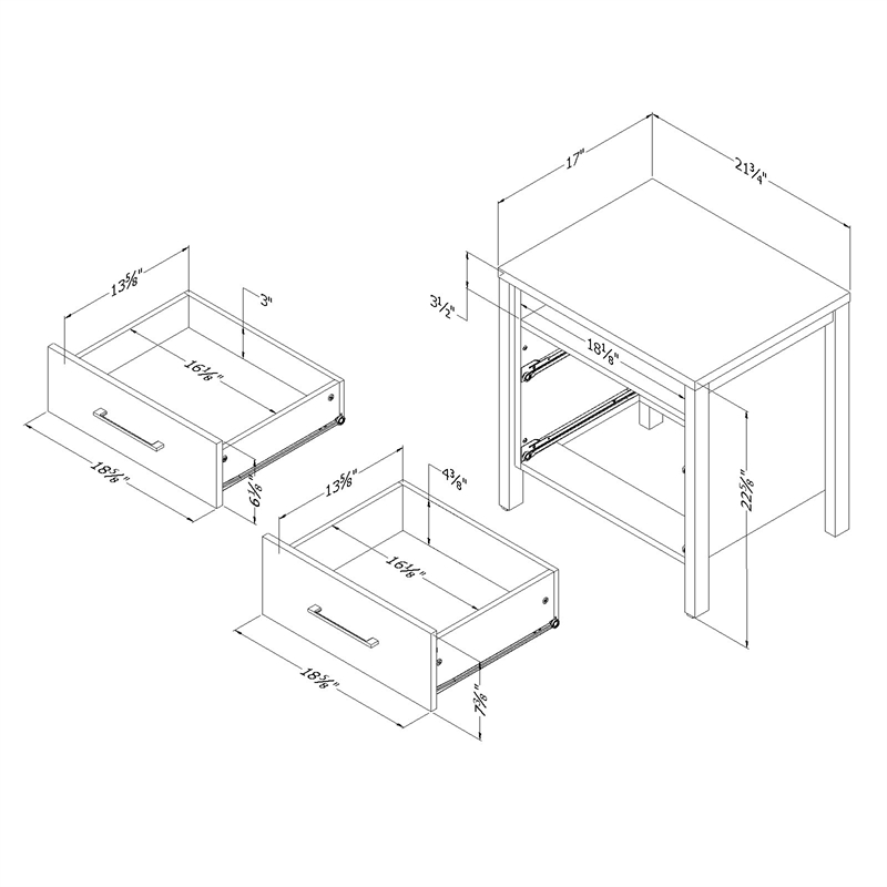 South Shore Munich 2-Drawer Nightstand  White and Soft Elm