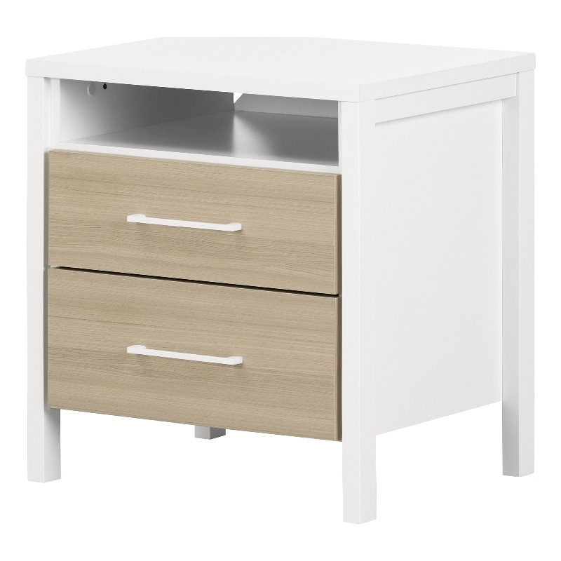 South Shore Munich 2-Drawer Nightstand  White and Soft Elm