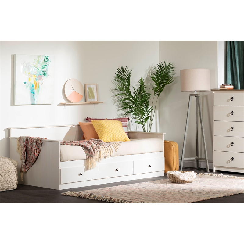 South Shore Plenny Daybed with Storage Twin White Wash