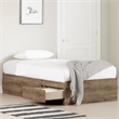 South Shore Munich Mates Bed with 3 Drawers Twin Weathered Oak