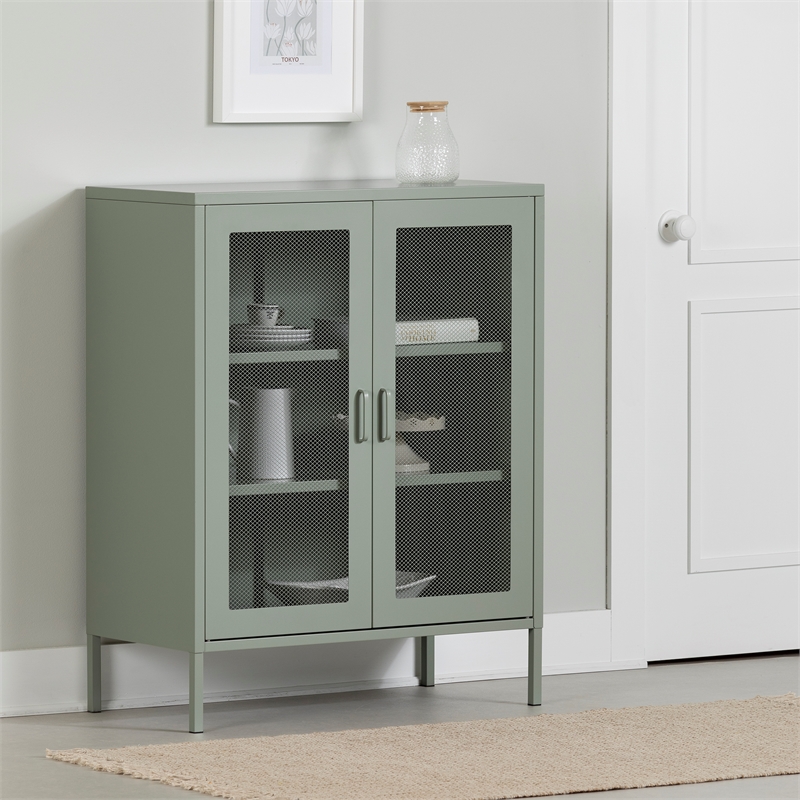 South Shore Eddison Metal Mesh 2-Door Storage Cabinet  Sage Green