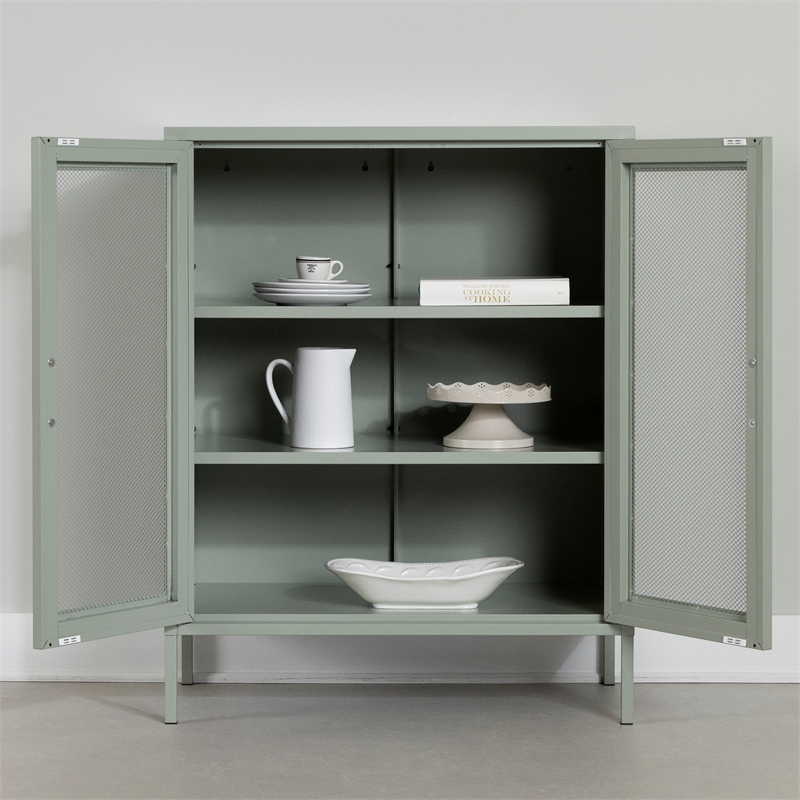 South Shore Eddison Metal Mesh 2-Door Storage Cabinet  Sage Green