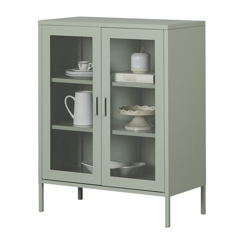South Shore Eddison Metal Mesh 2-Door Storage Cabinet  Sage Green