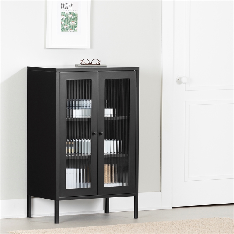 South Shore Kodali Accent Cabinet with Glass Doors  Black