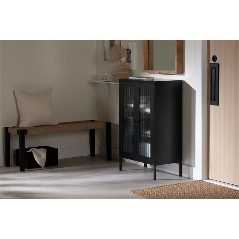 South Shore Kodali Accent Cabinet with Glass Doors  Black