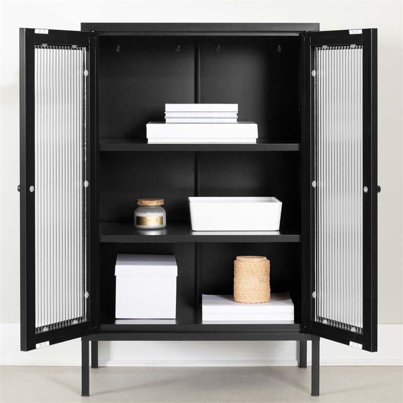 South Shore Kodali Accent Cabinet with Glass Doors  Black
