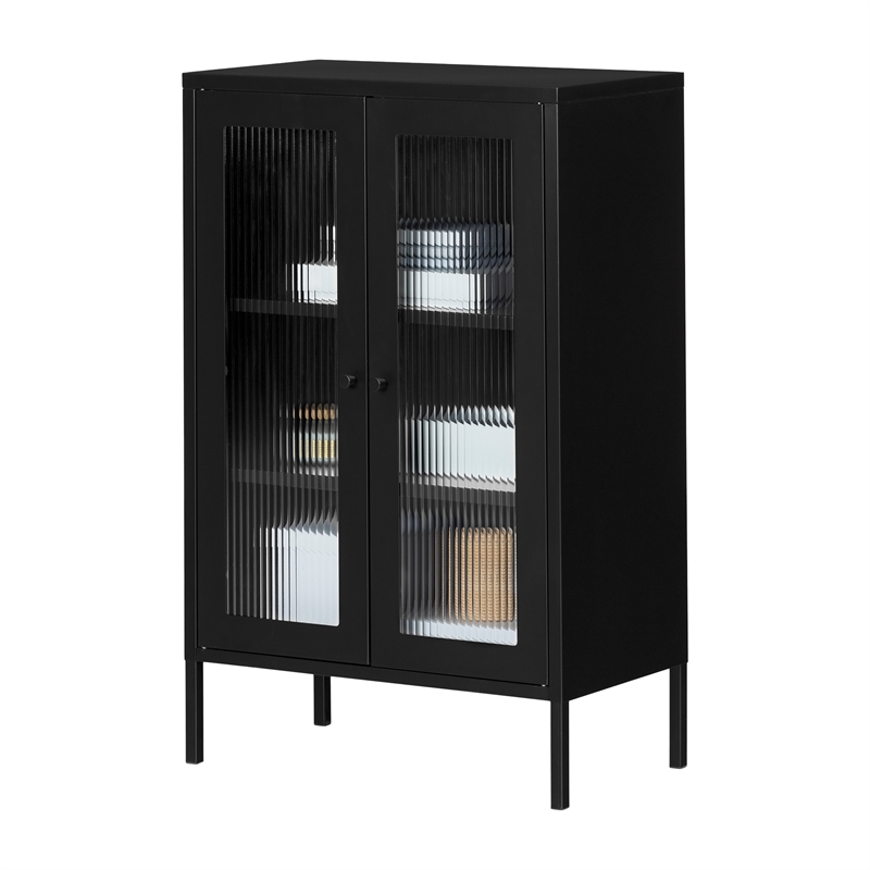 South Shore Kodali Accent Cabinet with Glass Doors  Black