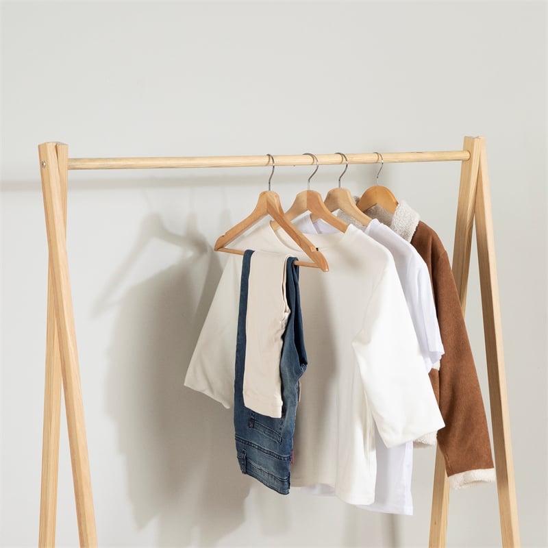 South Shore Sweedi Wooden Clothes Rack with Storage Shelves for Kids  Natural