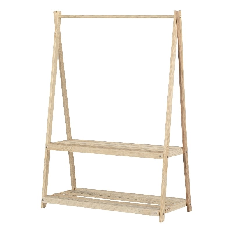 South Shore Sweedi Wooden Clothes Rack with Storage Shelves for Kids  Natural