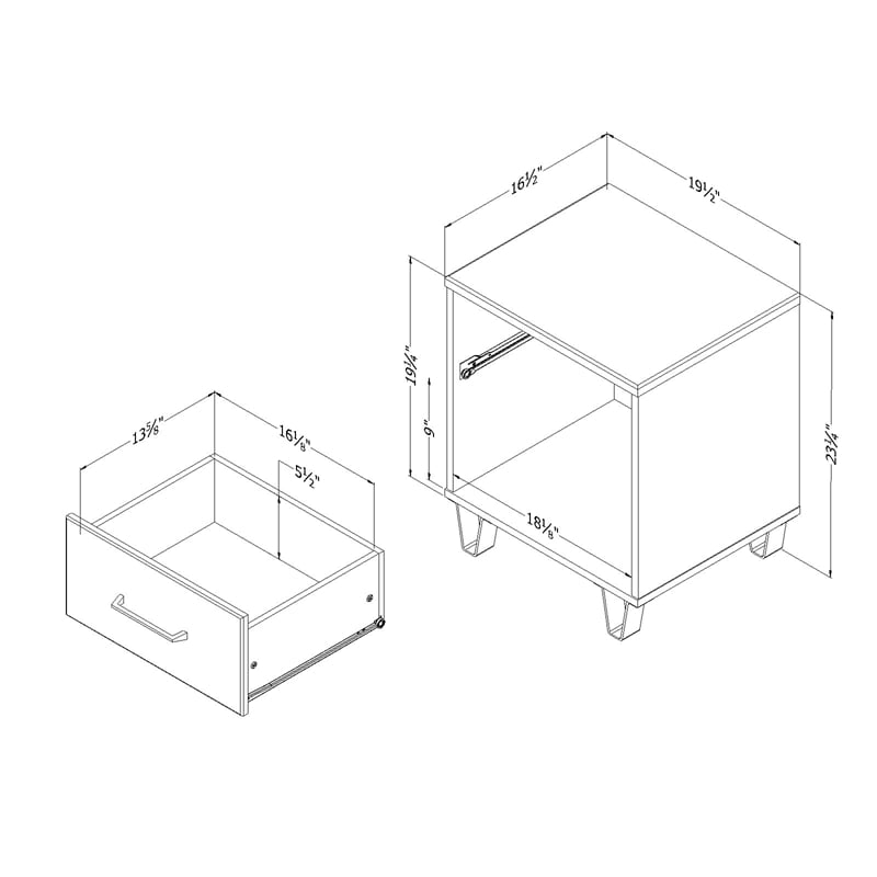 South Shore Arlen 1-Drawer Nightstand  Weathered Oak and Matte Black
