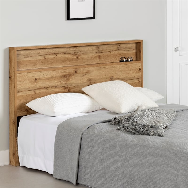 South Shore Musano Headboard with Storage Shelf Full/Queen Nordik Oak