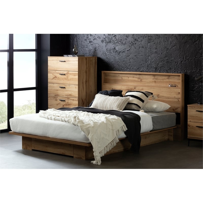 South Shore Musano Headboard with Storage Shelf Full/Queen Nordik Oak