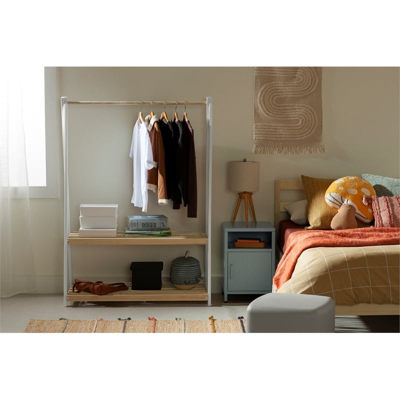 South Shore Sweedi Clothes Rack with Storage Shelves White and Natural