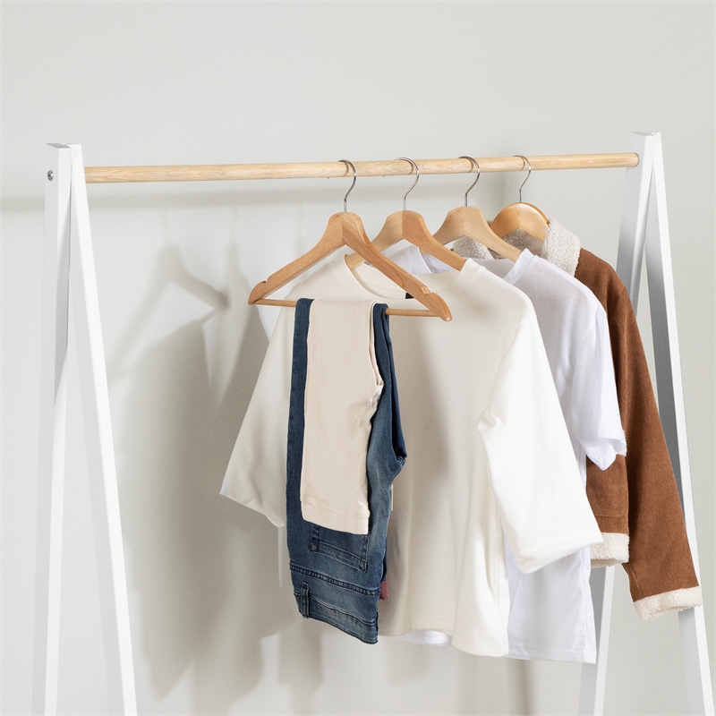 South Shore Sweedi Clothes Rack with Storage Shelves White and Natural