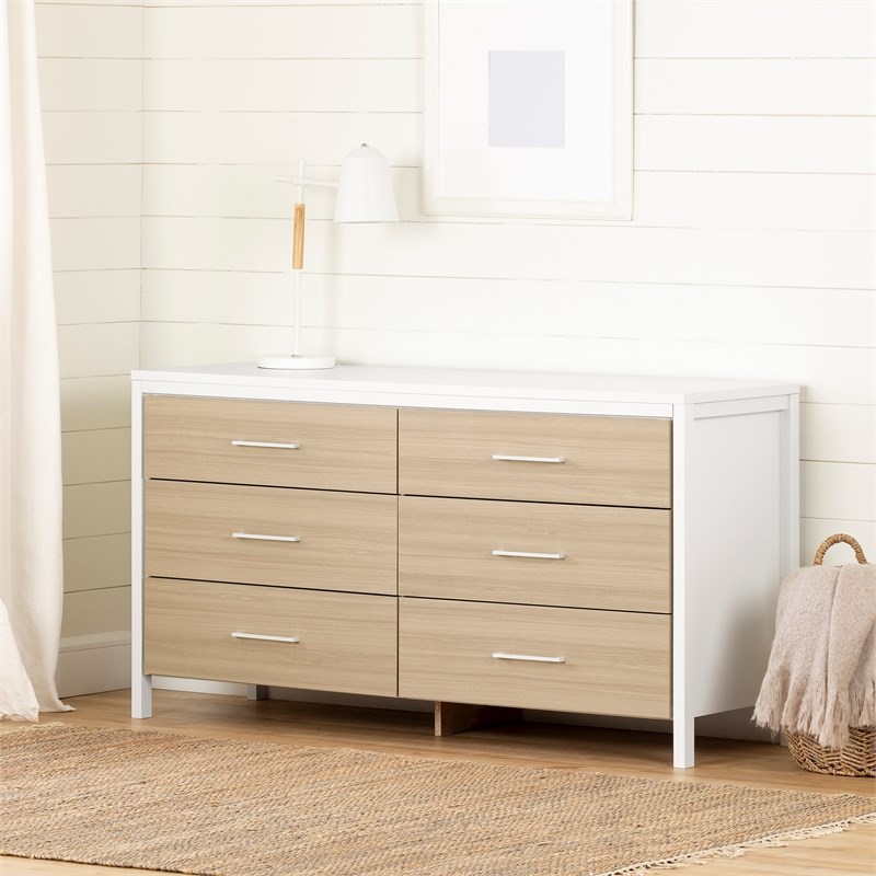 South Shore Munich 6-Drawer Dresser  White and Soft Elm
