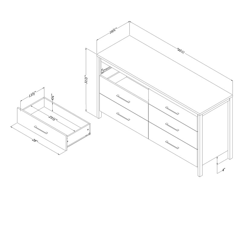 South Shore Munich 6-Drawer Dresser  White and Soft Elm