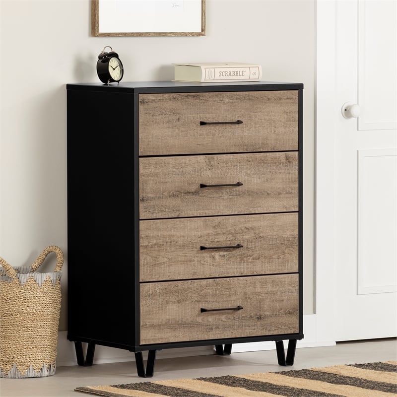 South Shore Arlen 4-Drawer Chest  Weathered Oak and Matte Black