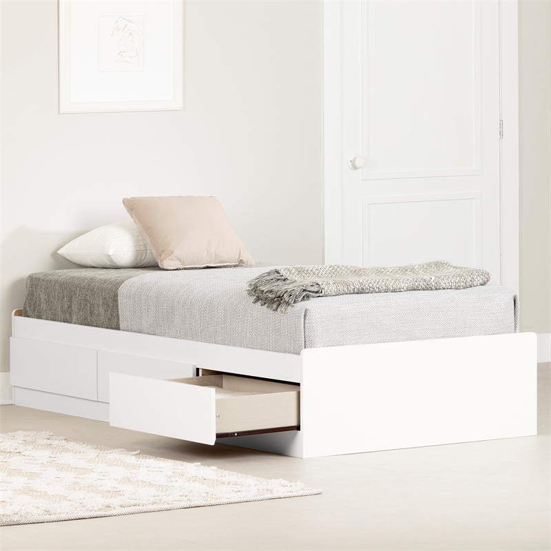 South Shore Munich Mates Bed with 3 Drawers Twin Pure White