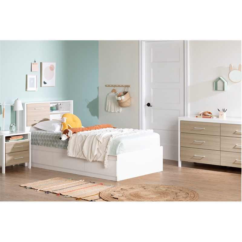 South Shore Munich Mates Bed with 3 Drawers Twin Pure White
