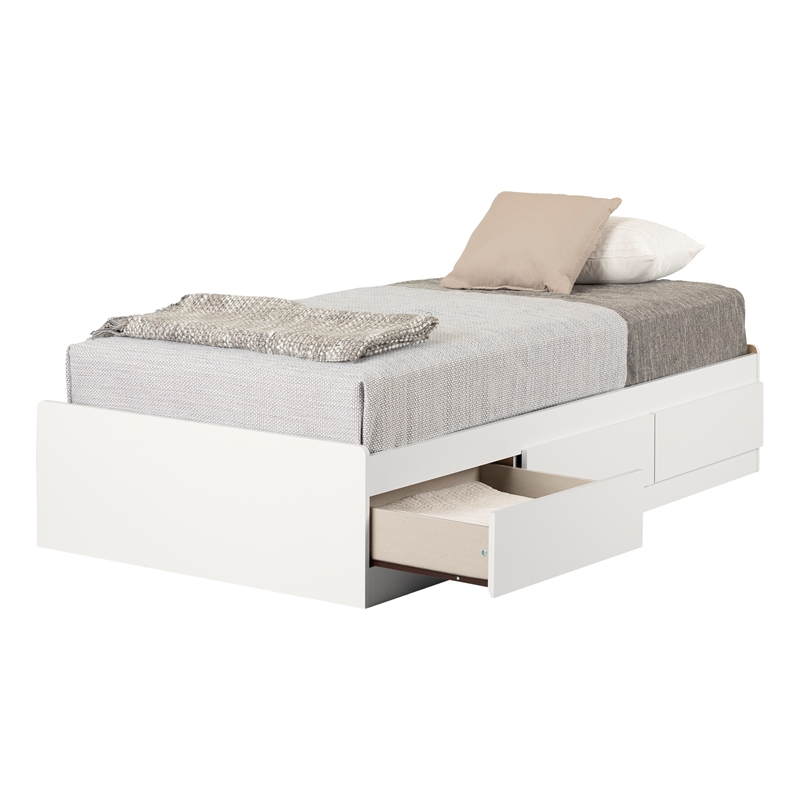 South Shore Munich Mates Bed with 3 Drawers Twin Pure White