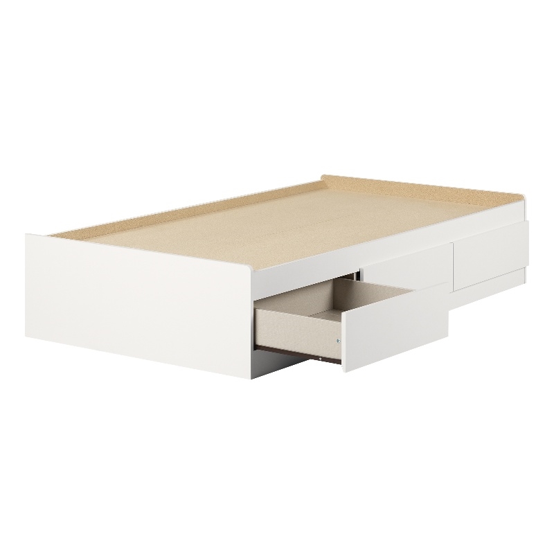 South Shore Munich Mates Bed with 3 Drawers Twin Pure White