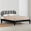 South Shore Hoya Wooden Bed and Rattan Wall-Mounted Headboard Set Queen Black