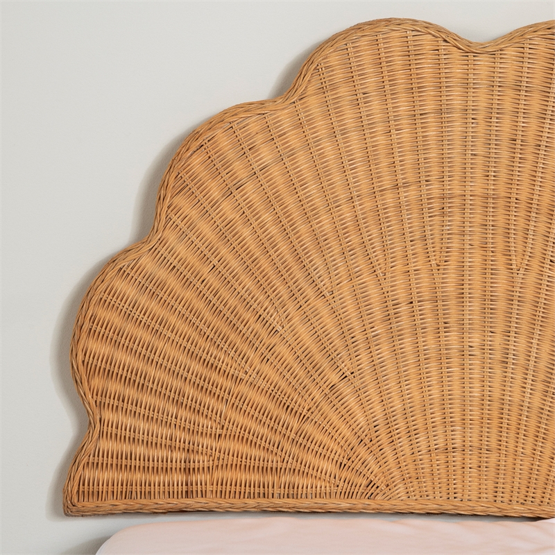 South Shore Bloom Mates Bed and Rattan Shell Headboard Twin White and Natural