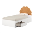 South Shore Bloom Mates Bed and Rattan Shell Headboard Twin White and Natural