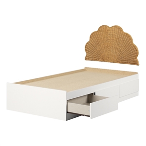 south shore bloom mates bed and rattan shell headboard twin white and natural