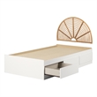 South Shore Bloom Mates Bed and Rattan Rainbow Headboard Twin White and Natural