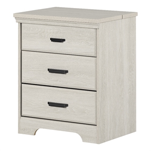 south shore versa nightstand with charging station and drawers  winter oak