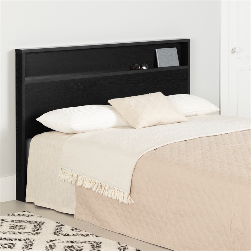 South Shore Primo Headboard with Storage Shelf Full/Queen Black Oak