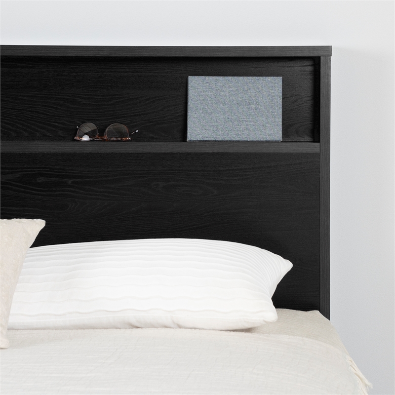 South Shore Primo Headboard with Storage Shelf Full/Queen Black Oak