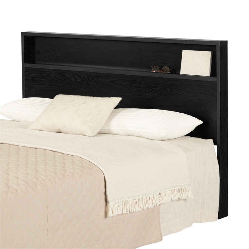 South Shore Primo Headboard with Storage Shelf Full/Queen Black Oak