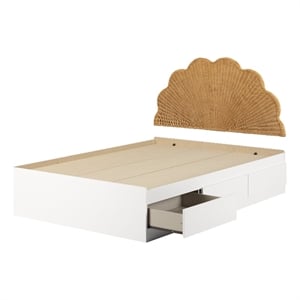 south shore bloom mates bed and rattan shell headboard full white and natural