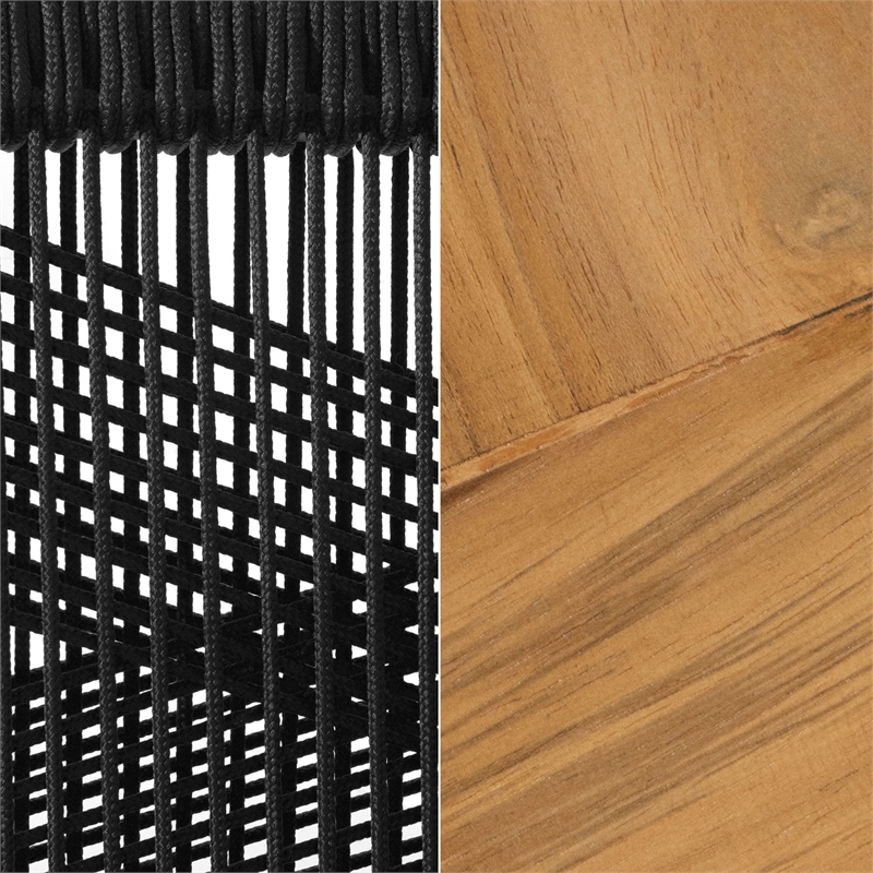 South Shore Balka Teak Wood and Woven Rope Lounge Chair  Black and Natural