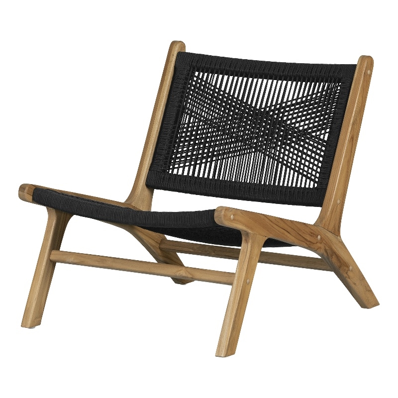 South Shore Balka Teak Wood and Woven Rope Lounge Chair  Black and Natural