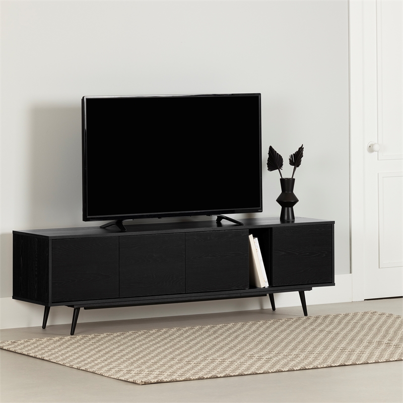South Shore Mezzy TV Stand with Doors  Black Oak