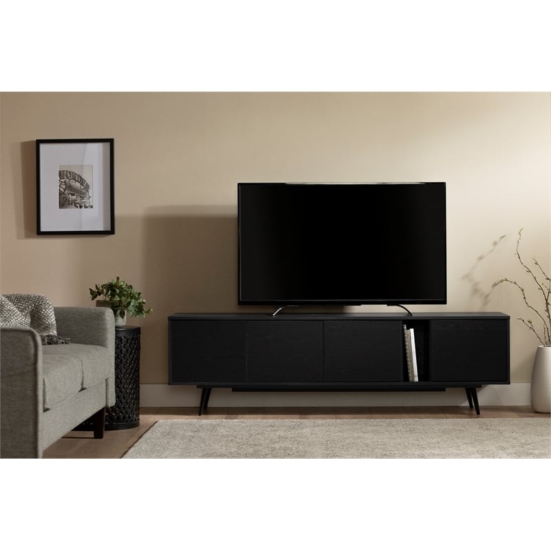 South Shore Mezzy TV Stand with Doors  Black Oak