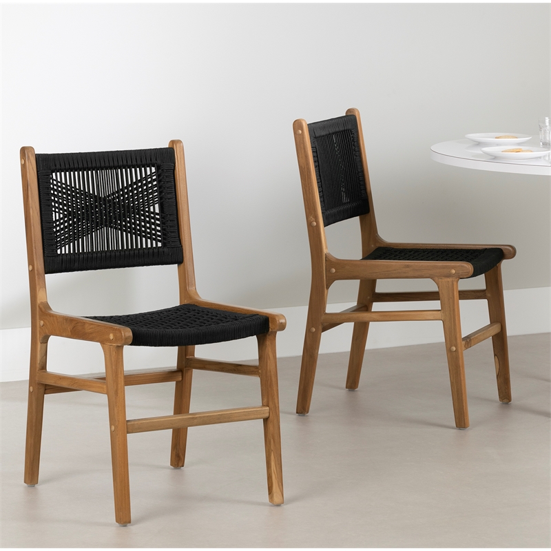 South Shore Balka Teak Dining Chair  Set of 2  Rattan and Natural