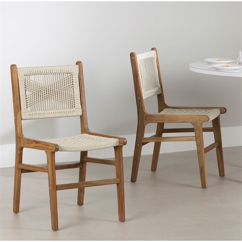 South Shore Balka Teak Dining Chair  Set of 2  Cream and Natural