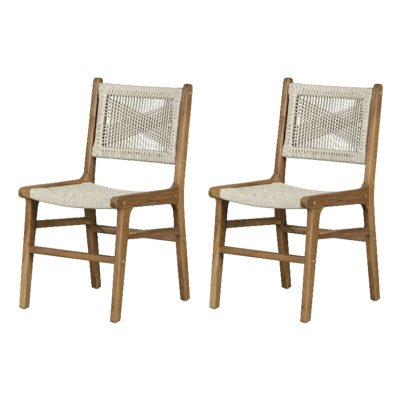 South Shore Balka Teak Dining Chair  Set of 2  Cream and Natural
