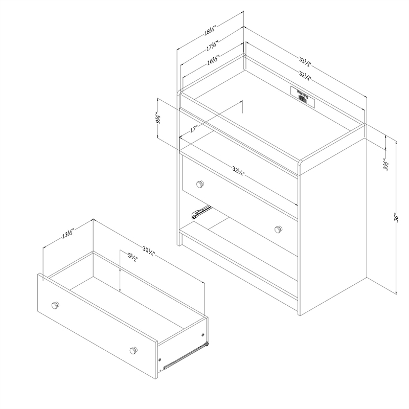South Shore Sweedi 2-Drawers Changing Table Small Pure White