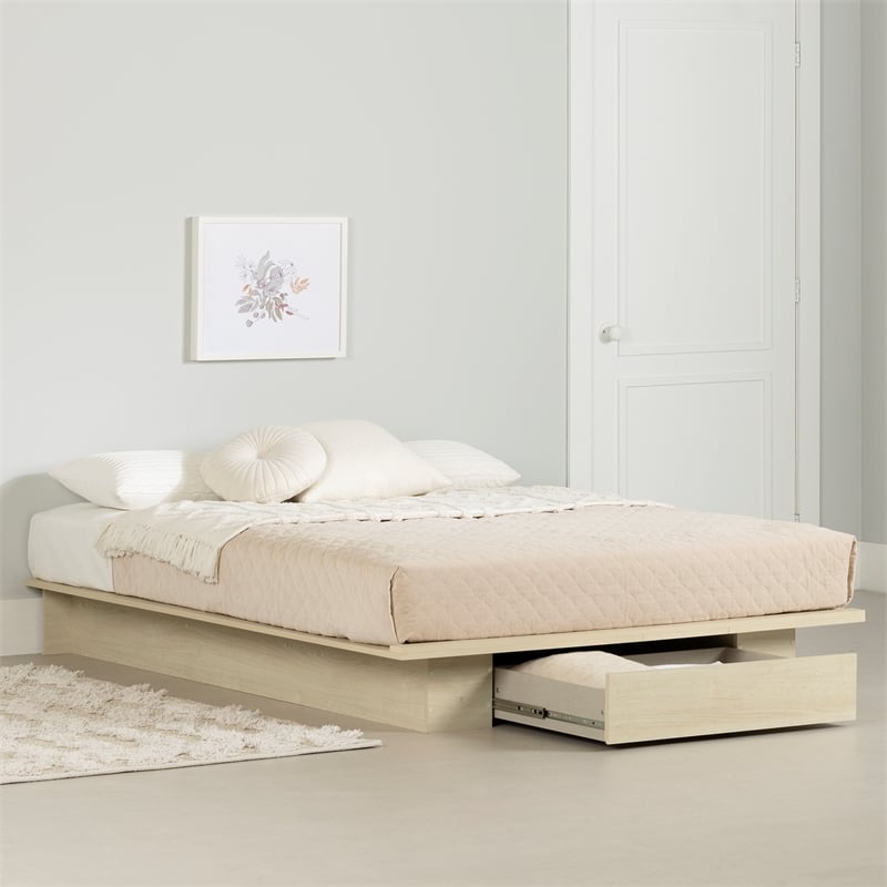 South Shore Fusion Platform Bed with Drawer Full/Queen Bleached Oak