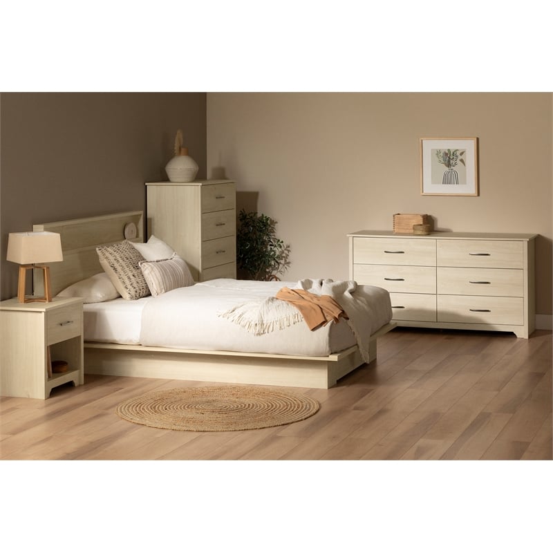 South Shore Fusion Platform Bed with Drawer Full/Queen Bleached Oak